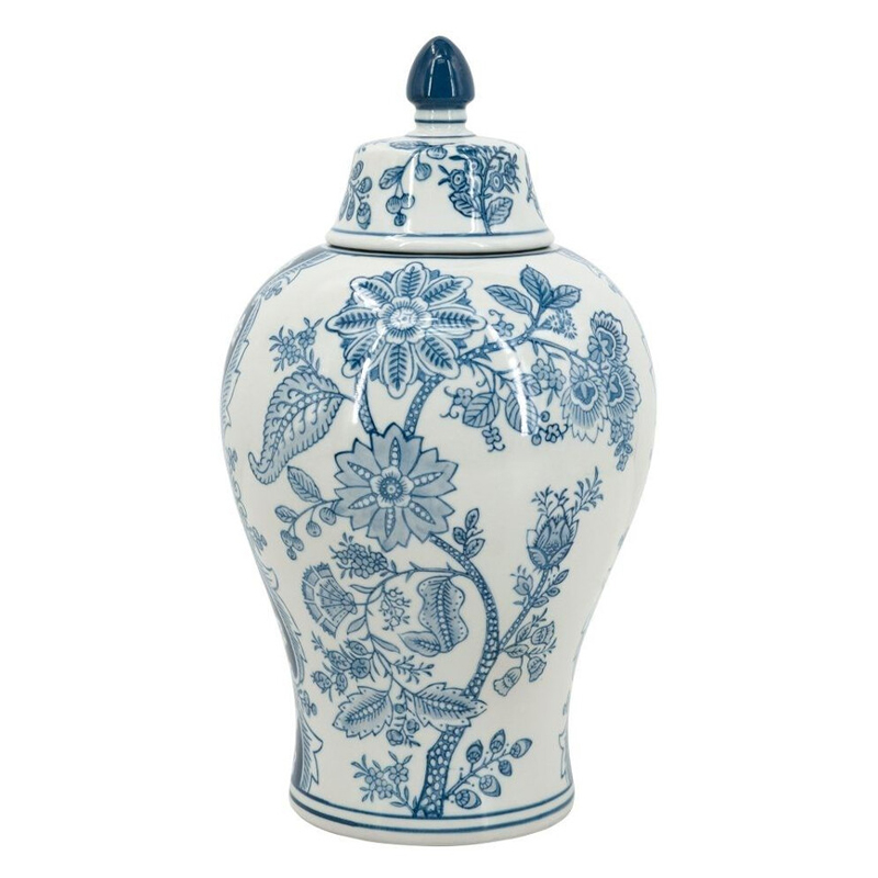 Ваза с крышкой и голубым цветочным рисунком на белом фоне Blue & White Ornament Белый Голубой Ваза с крышкой и голубым цветочным рисунком на белом фоне Blue & White Ornament Белый Голубой в Орле | Loft Concept