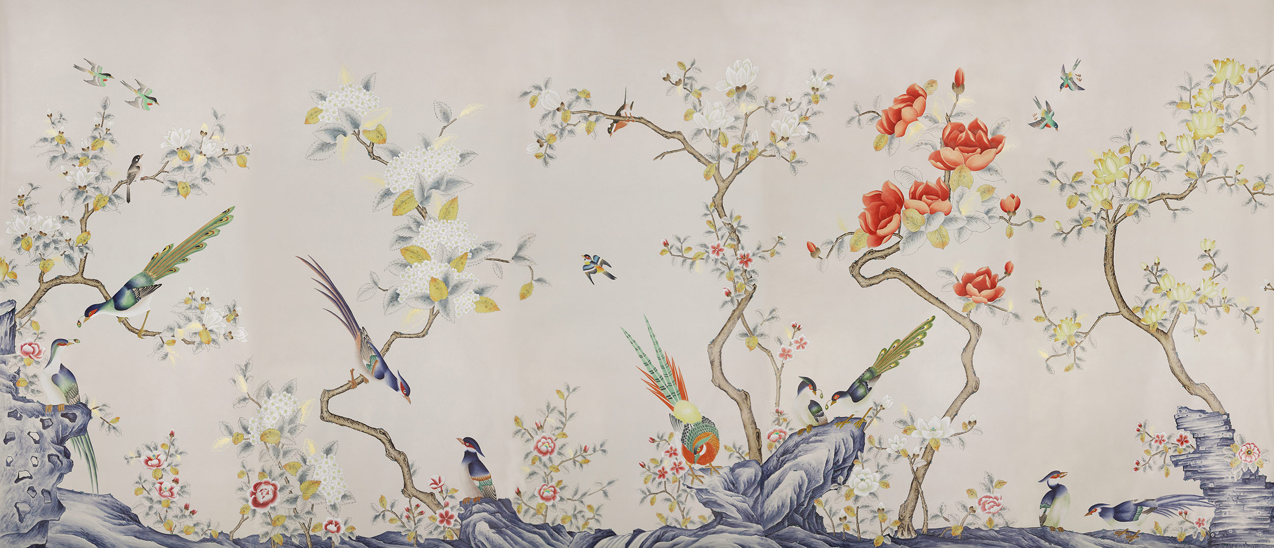Обои ручная роспись Japanese Garden Colourway SC-252 on grey dyed paper Обои ручная роспись Japanese Garden Colourway SC-252 on grey dyed paper - постер Loft-Concept в Орле