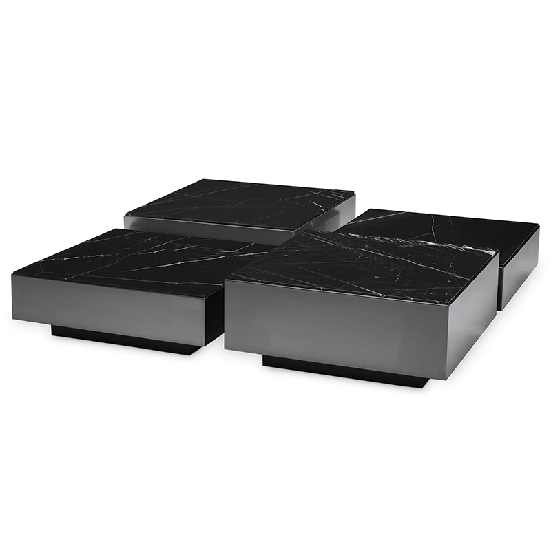 Комплект кофейных столиков Eichholtz Coffee Table Esposito set of 4 Черный Черный Мрамор Nero в Орле | Loft Concept 