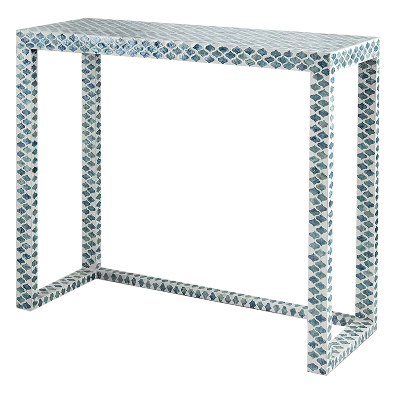Консоль Bone Inlay Blue из раковин устриц Голубой в Орле | Loft Concept 