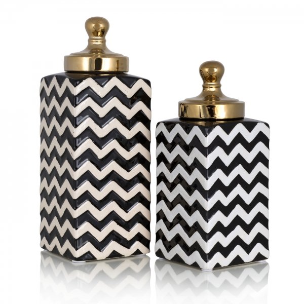 Ваза c крышкой Black&White Zigzag Черно-белый Золотой Ваза c крышкой Black&White Zigzag Черно-белый Золотой в Орле | Loft Concept