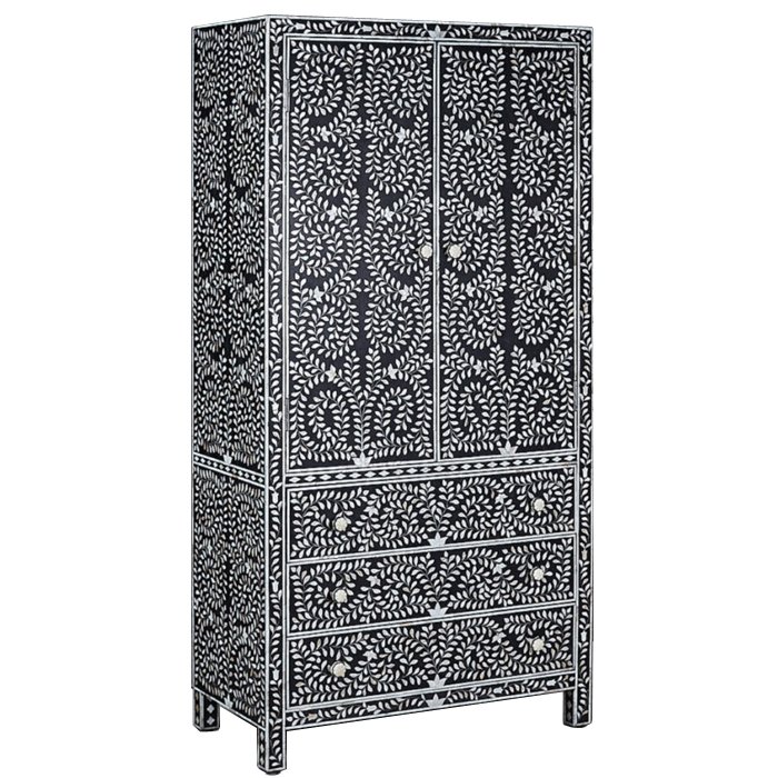 Шкаф Inlaid Bone Flower Motif Белый Черный Шкаф Inlaid Bone Flower Motif Белый Черный в Орле | Loft Concept