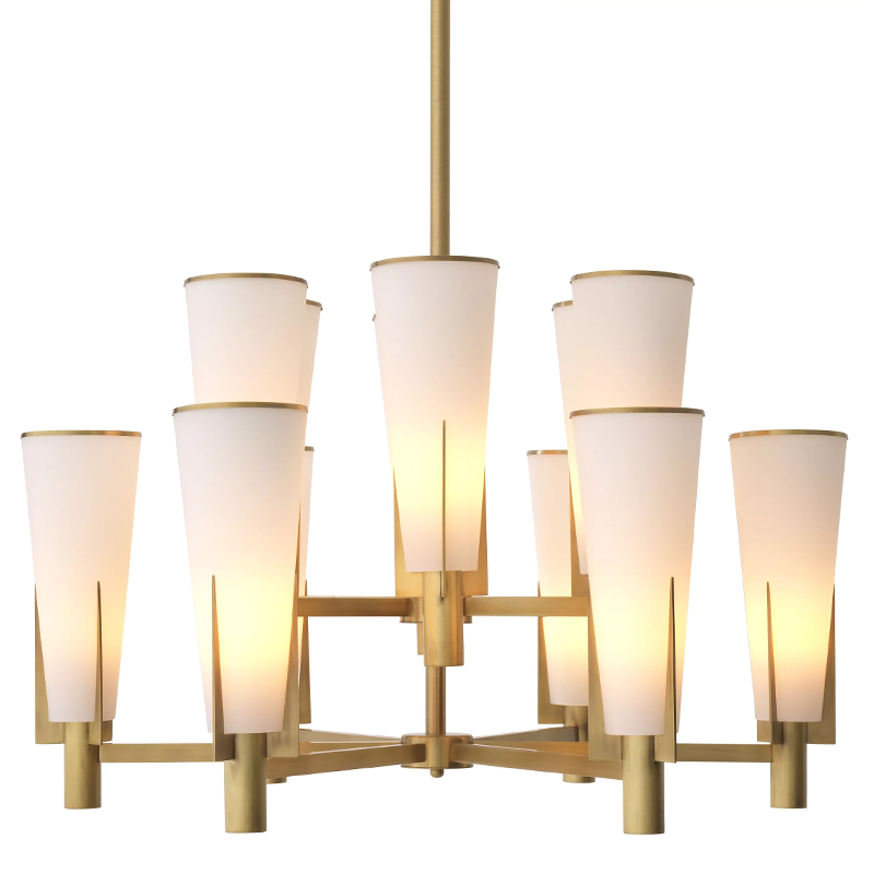 Люстра Eichholtz Dino Chandelier Double Латунь Белое матовое стекло Люстра Eichholtz Dino Chandelier Double Латунь Белое матовое стекло в Орле | Loft Concept