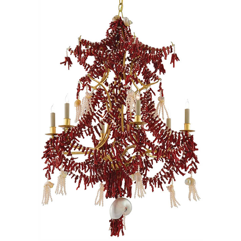 Люстра с декором в виде кораллов и ракушек Corals and Shells Chandelier Red Золотой Красный Перламутровый Люстра с декором в виде кораллов и ракушек Corals and Shells Chandelier Red Золотой Красный Перламутровый в Орле | Loft Concept