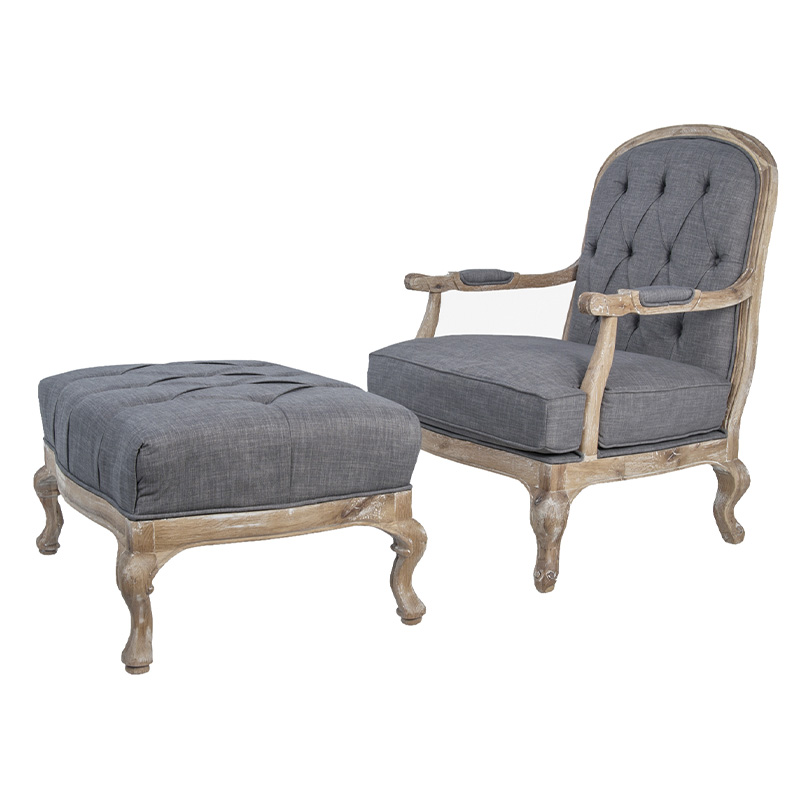 Кресло с пуфом с мягкой обивкой из льна Edward Armchair grey Серый Коричневый Кресло с пуфом с мягкой обивкой из льна Edward Armchair grey Серый Коричневый в Орле | Loft Concept