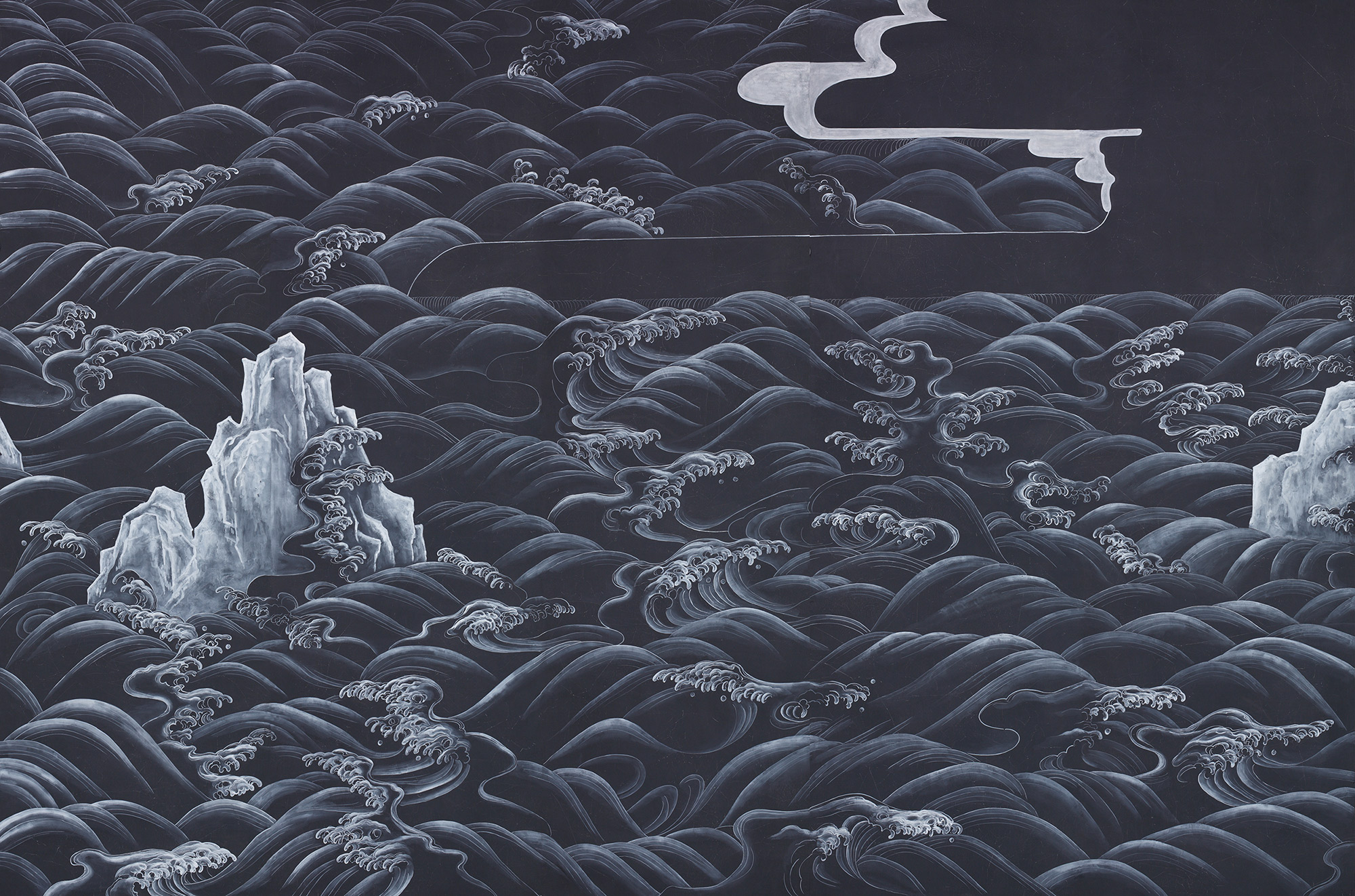Обои ручная роспись Matsushima Waves Roka on Edo Night painted silk Обои ручная роспись Matsushima Waves Roka on Edo Night painted silk - постер Loft-Concept в Орле