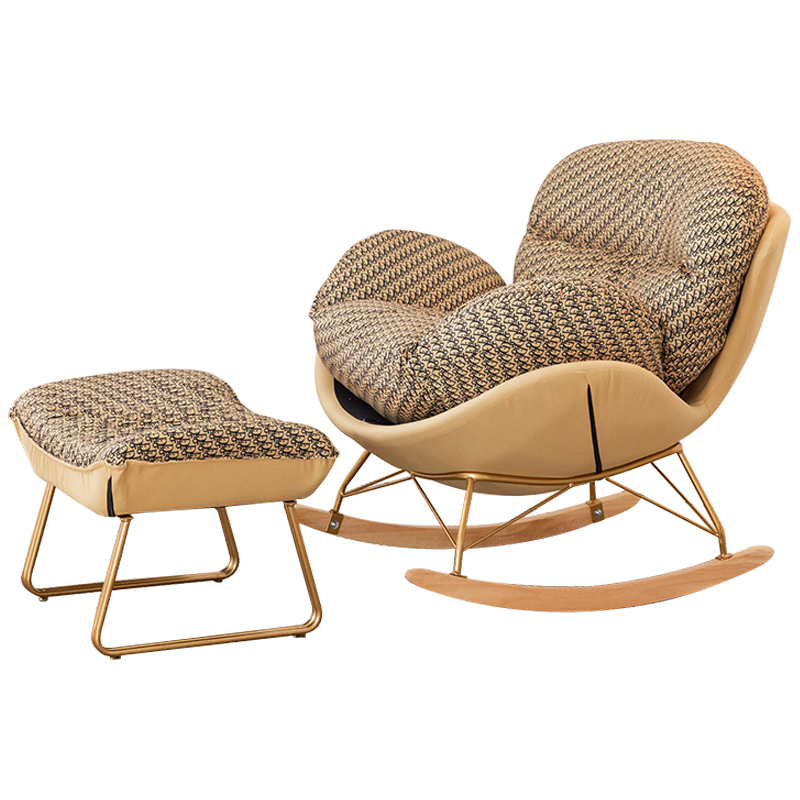 Кресло-качалка Dior Print Rocking Chair с банкеткой для ног Бежевый Коричневый Золотой Кресло-качалка Dior Print Rocking Chair с банкеткой для ног Бежевый Коричневый Золотой в Орле | Loft Concept