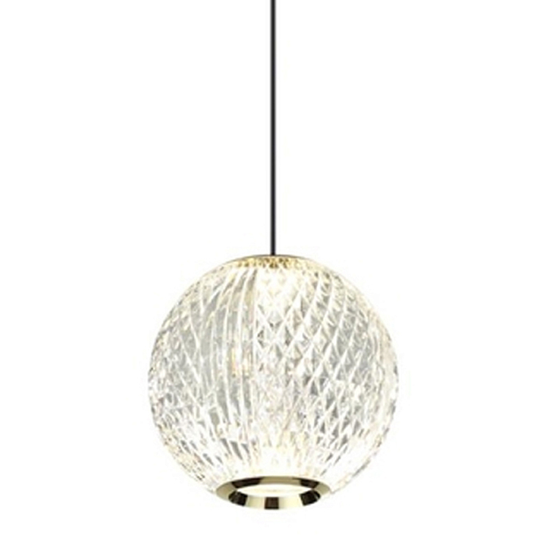 Подвесной светильник с прозрачным рифленым плафоном в форме шара Crystal Globule Золотой Прозрачный Хром в Орле | Loft Concept 
