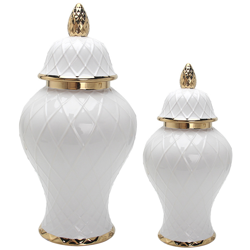 Ваза с крышкой White Rhombus Pattern Vase Белый Золотой Ваза с крышкой White Rhombus Pattern Vase Белый Золотой в Орле | Loft Concept