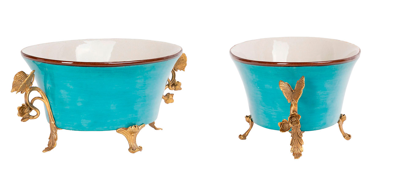 Кашпо цвет голубой с бронзовыми ручками Butterfly - фото