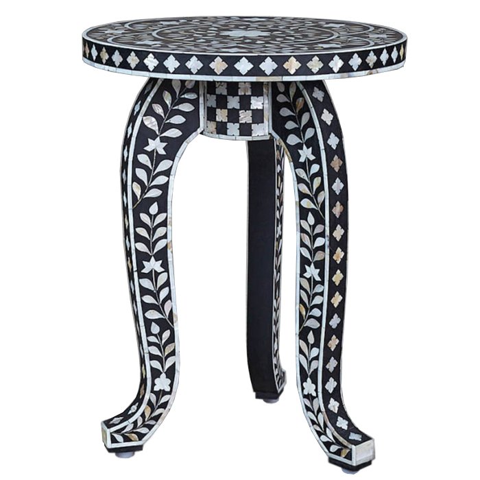 Приставной столик Inlaid Bone Flowers Черный Белый Приставной столик Inlaid Bone Flowers Черный Белый в Орле | Loft Concept