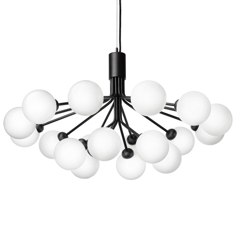 Люстра Berries Chandelier White Balloons Black 18 Черный матовый Белое матовое стекло Люстра Berries Chandelier White Balloons Black 18 Черный матовый Белое матовое стекло в Орле | Loft Concept