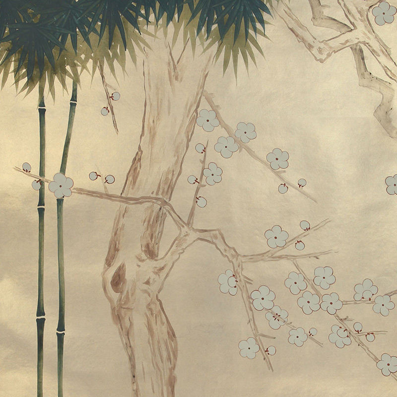 Обои ручная роспись Bamboo River Blossom Original colourway on Brushed Gold gilded paper Обои ручная роспись Bamboo River Blossom Original colourway on Brushed Gold gilded paper в Орле | Loft Concept