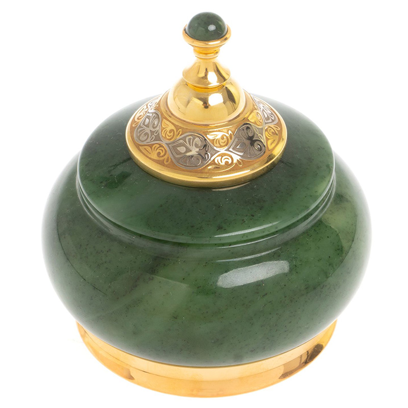 Икорница с крышкой с гравировкой из натурального камня Нефрит Decorative Cavair Dishes Золотой Никель Зеленый Икорница с крышкой с гравировкой из натурального камня Нефрит Decorative Cavair Dishes Золотой Никель Зеленый в Орле | Loft Concept