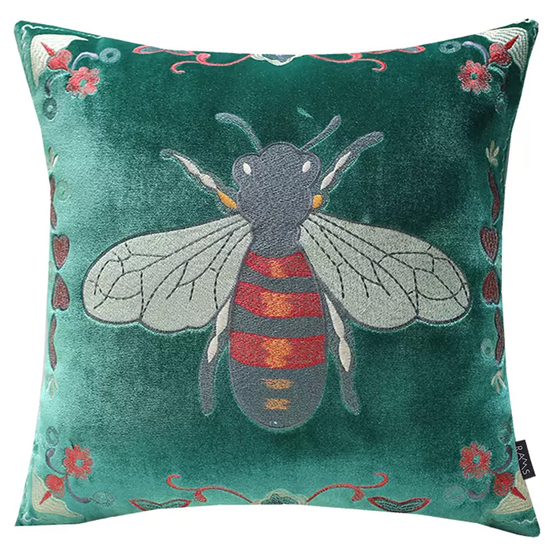 Декоративная подушка с вышивкой Пчела Стиль Gucci Bee Pillow Зеленая Мульти Зеленый Декоративная подушка с вышивкой Пчела Стиль Gucci Bee Pillow Зеленая Мульти Зеленый в Орле | Loft Concept