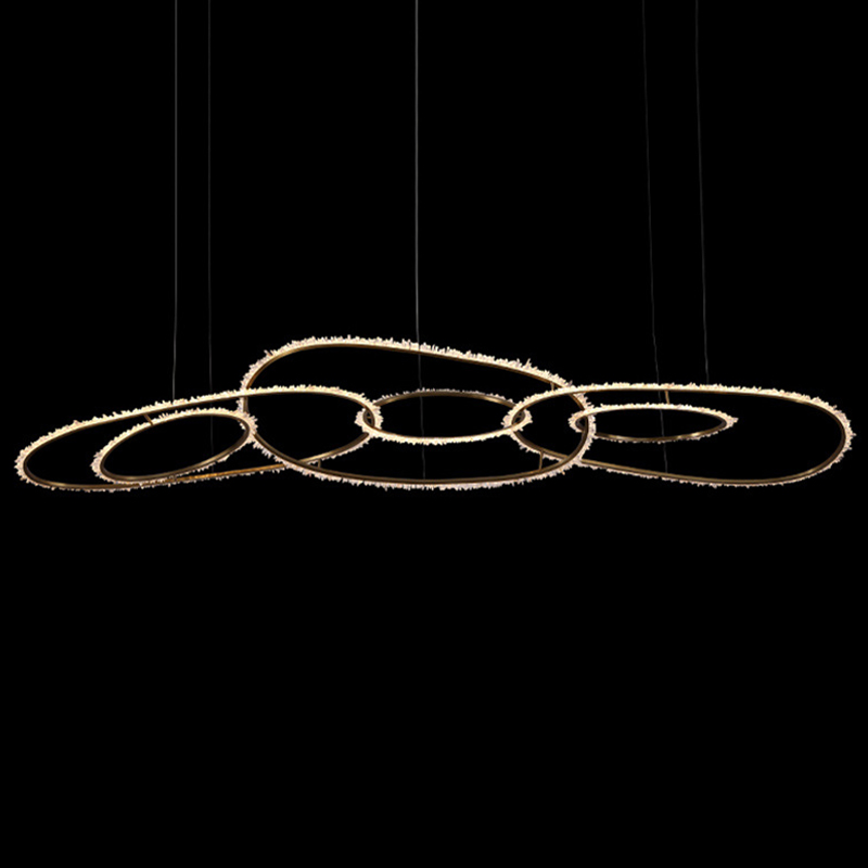 Люстра Six Rings Chain Quartz Crystal Chandelier Глянцевое золото Прозрачное Стекло в Орле | Loft Concept 
