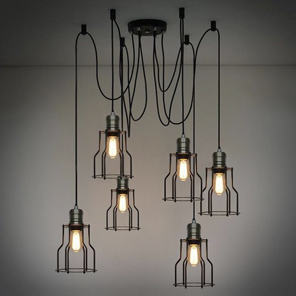 Люстра Loft Industrial 6 wire Cage Filament Pendant Бронза Черный матовый Люстра Loft Industrial 6 wire Cage Filament Pendant Бронза Черный матовый в Орле | Loft Concept