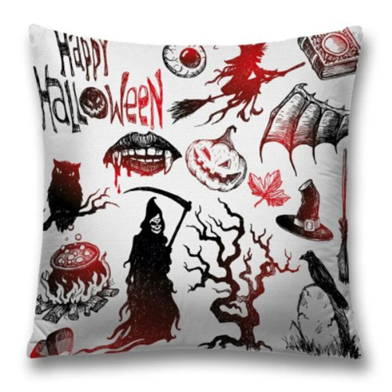 Подушка Happy Halloween Белый Черный Красный Подушка Happy Halloween Белый Черный Красный в Орле | Loft Concept