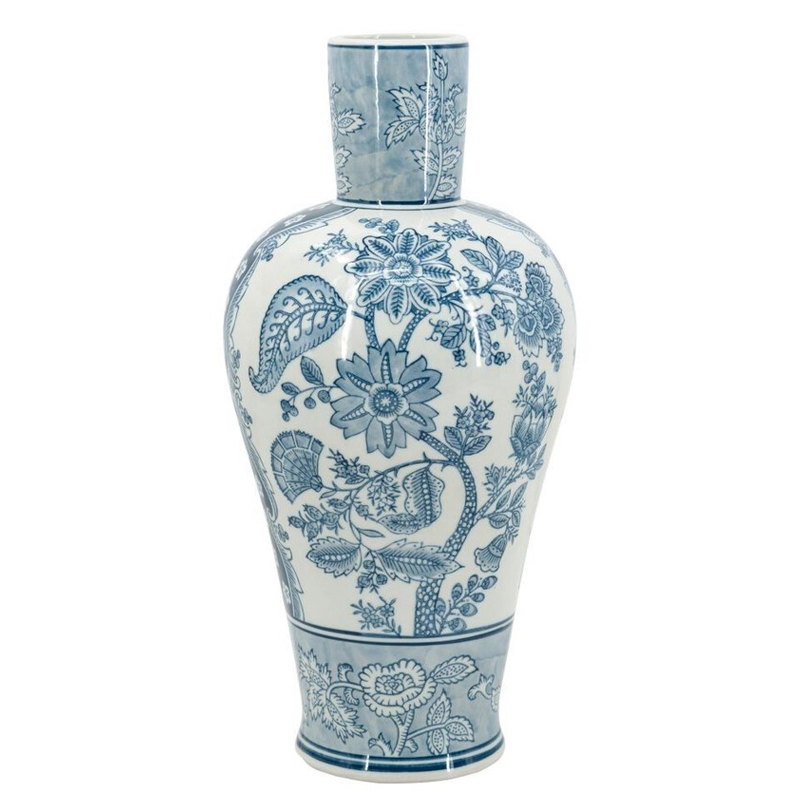 Ваза с голубым цветочным рисунком 43 см Blue & White Ornament Белый Голубой Ваза с голубым цветочным рисунком 43 см Blue & White Ornament Белый Голубой в Орле | Loft Concept