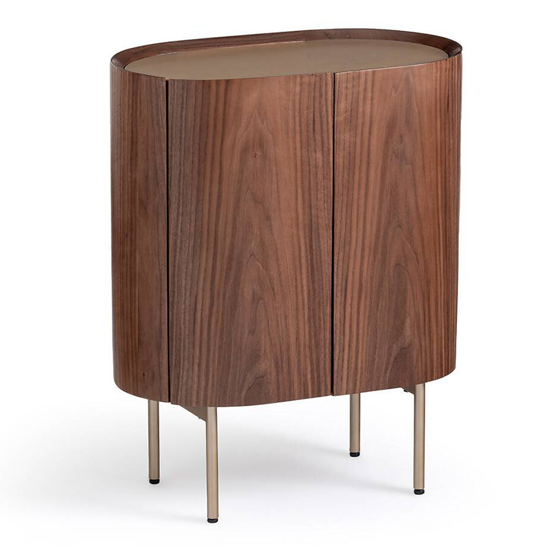 Тумба округлой формы Walnut and Leather массив ореха и столешница из натуральной кожи Орех Золотой Шампань в Орле | Loft Concept 