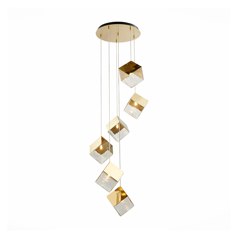 Потолочная люстра Pyrite Chandelier gold cube 6 Золотой Прозрачный Потолочная люстра Pyrite Chandelier gold cube 6 Золотой Прозрачный в Орле | Loft Concept