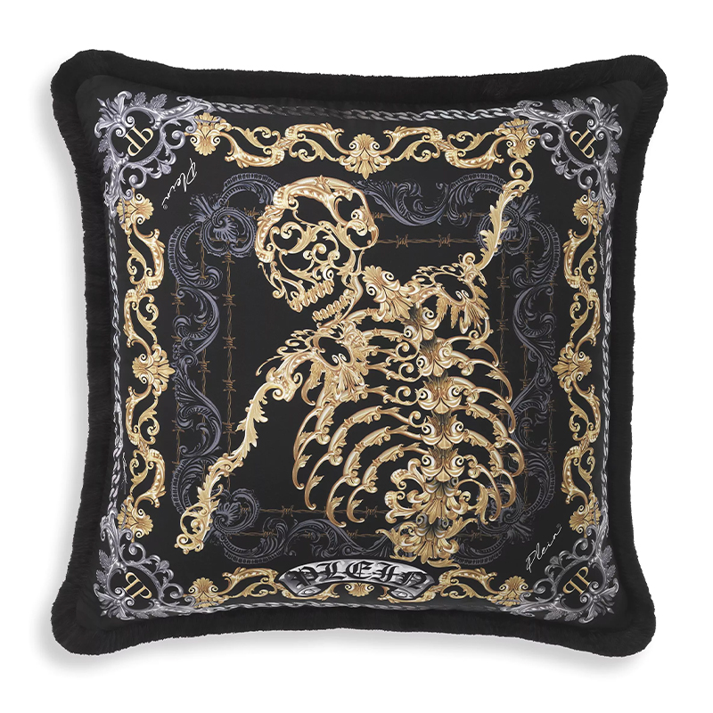 Подушка Philipp Plein Cushion Silk Skeleton 50 x 50 cm Черный Серый Золотой Подушка Philipp Plein Cushion Silk Skeleton 50 x 50 cm Черный Серый Золотой в Орле | Loft Concept