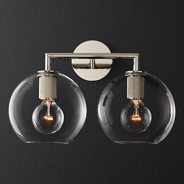 Бра RH Utilitaire Globe Shade Double Sconce Silver Прозрачное Стекло Никель Бра RH Utilitaire Globe Shade Double Sconce Silver Прозрачное Стекло Никель в Орле | Loft Concept