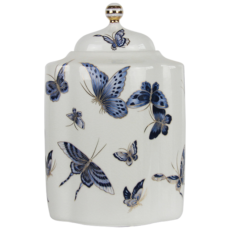 Ваза с крышкой Porcelain Butterfly Blue and Gold Vase Белый Синий Золотой Ваза с крышкой Porcelain Butterfly Blue and Gold Vase Белый Синий Золотой в Орле | Loft Concept