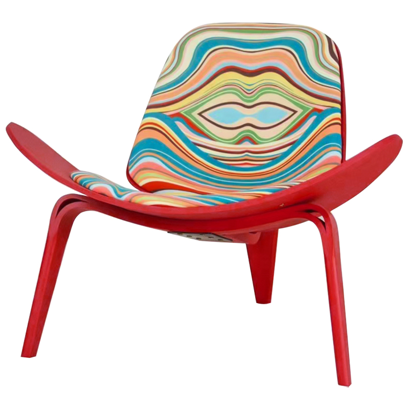 Дизайнерское кресло Shell Chair CH07 Ткань с цветным принтом Мульти Красный в Орле | Loft Concept 