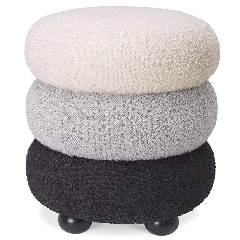 Пуф Eichholtz Stool Tulum Boucle Светло-серый Черный Молочный в Орле | Loft Concept 
