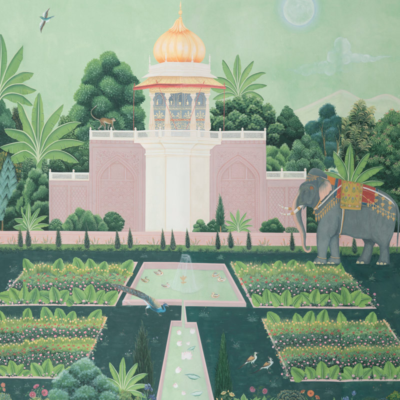 Обои ручная роспись Mahal Garden Original colourway on blue painted Xuan paper  в Орле | Loft Concept 