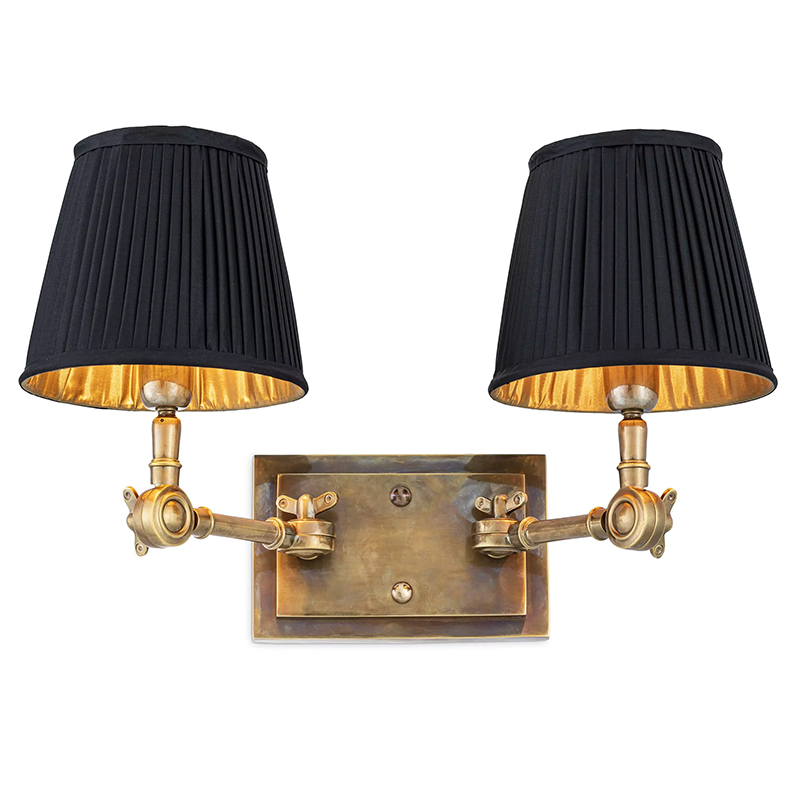 Бра Eichholtz Wall Lamp Wentworth Double Brass Винтажная латунь Черный в Орле | Loft Concept 