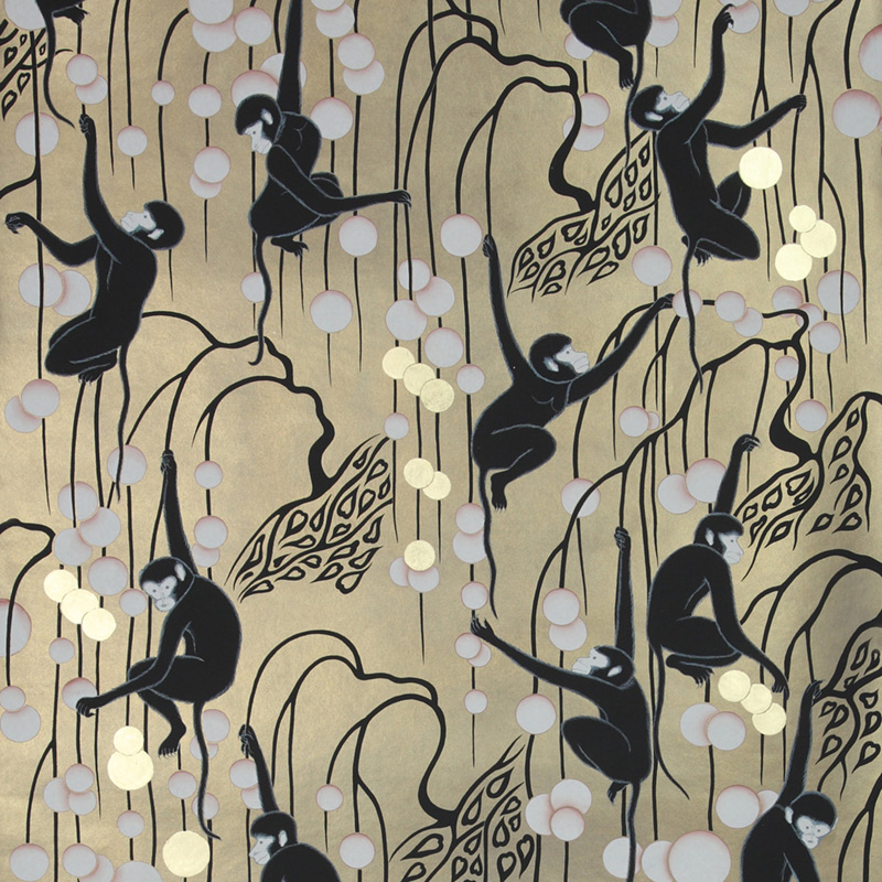 Обои ручная роспись Deco Monkeys Special Colourway on Brushed Gold gilded paper Обои ручная роспись Deco Monkeys Special Colourway on Brushed Gold gilded paper в Орле | Loft Concept
