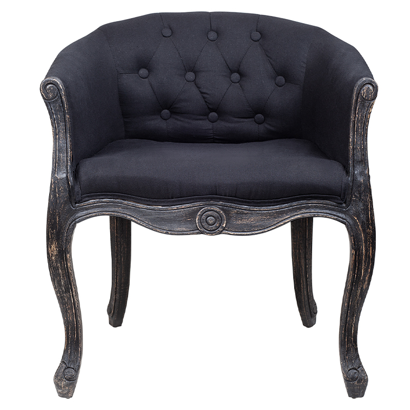 Кресло низкое в стиле прованс Черный Лен Louis French Armchair  Черный в Орле | Loft Concept 