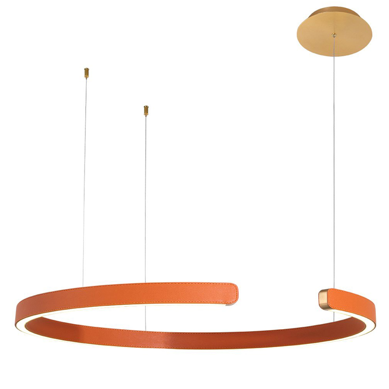 Подвесной светильник Half Ring orange leather Оранжевый Золотой в Орле | Loft Concept 