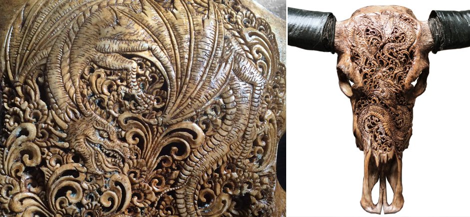 Череп буйвола Buffalo Skull Dragon резьба по кости Череп буйвола Buffalo Skull Dragon резьба по кости - Loft-Concept в Орле