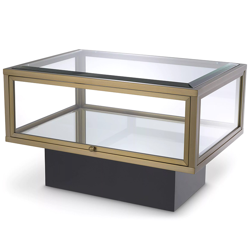 Приставной стол с витриной Eichholtz Side Table Ryan Черный Латунь Прозрачное Стекло Зеркало в Орле | Loft Concept 