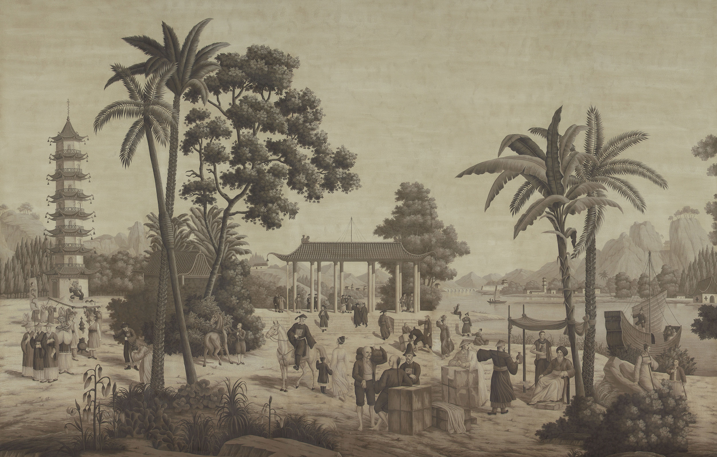 Обои ручная роспись Procession Chinoise Eau Forte on antique scenic Xuan paper Обои ручная роспись Procession Chinoise Eau Forte on antique scenic Xuan paper - постер Loft-Concept в Орле