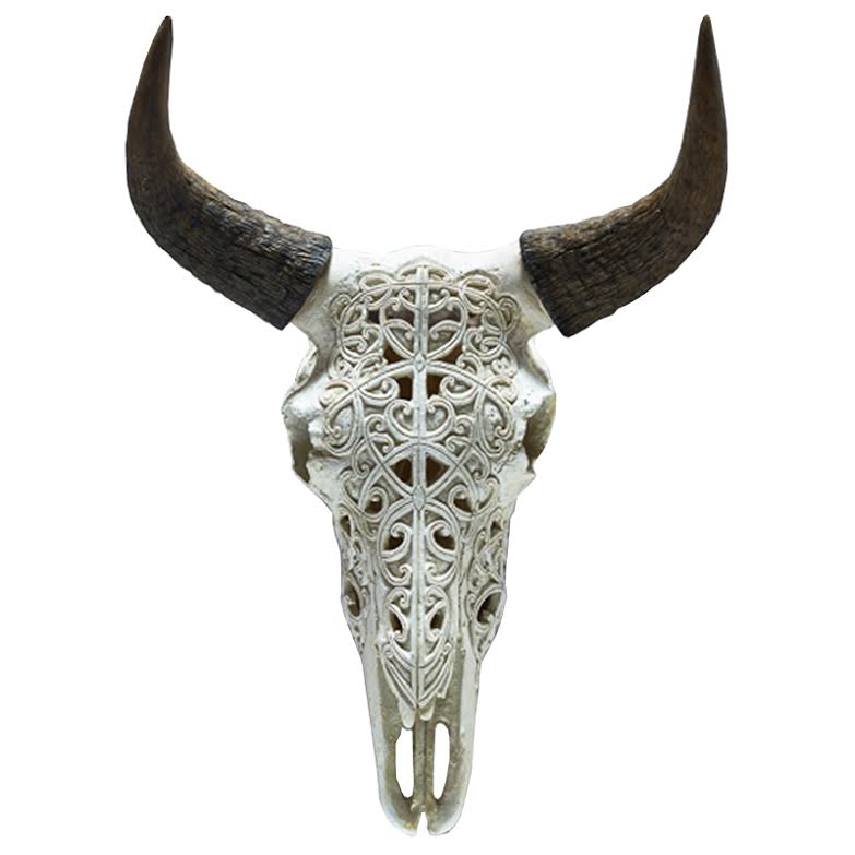 Череп буйвола с резьбой Buffalo Skull little Белый Черный Череп буйвола с резьбой Buffalo Skull little Белый Черный в Орле | Loft Concept