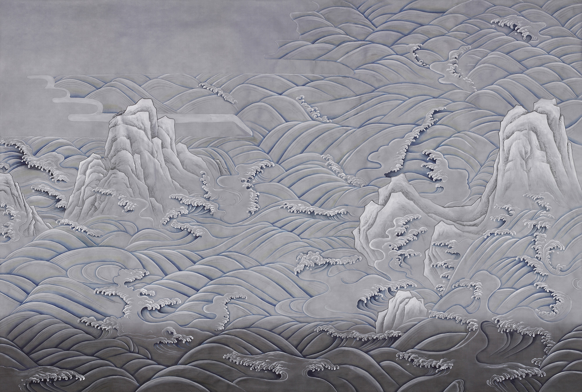 Обои ручная роспись Matsushima Waves Hokusai on Gun Metal dyed silk Обои ручная роспись Matsushima Waves Hokusai on Gun Metal dyed silk - постер Loft-Concept в Орле