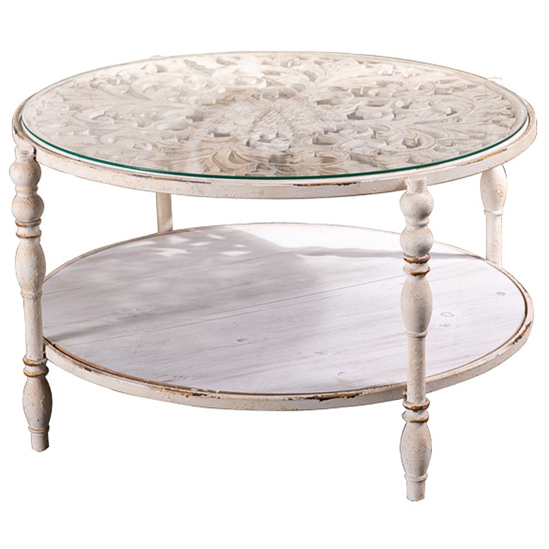 Кофейный стол Toussaint Provence Round Coffee Table Белый Бежевый Древесина Кофейный стол Toussaint Provence Round Coffee Table Белый Бежевый Древесина в Орле | Loft Concept