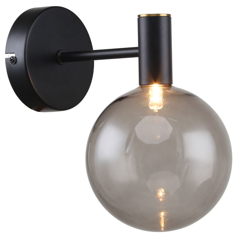 Бра с выдувным плафоном серого цвета Carmella Globe Black Черный Латунь Серый Бра с выдувным плафоном серого цвета Carmella Globe Black Черный Латунь Серый в Орле | Loft Concept