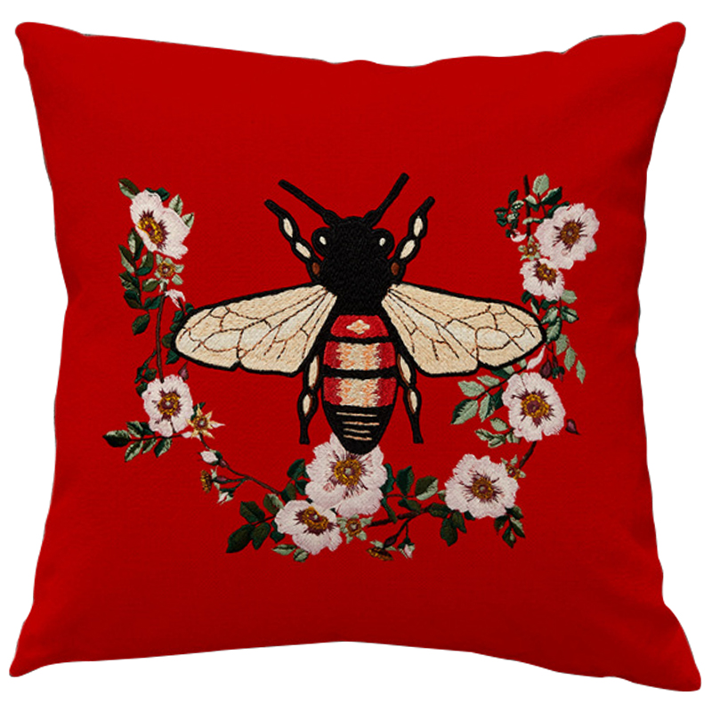 Декоративная подушка Стиль Gucci Bee Red Красный Бежевый Черный в Орле | Loft Concept 