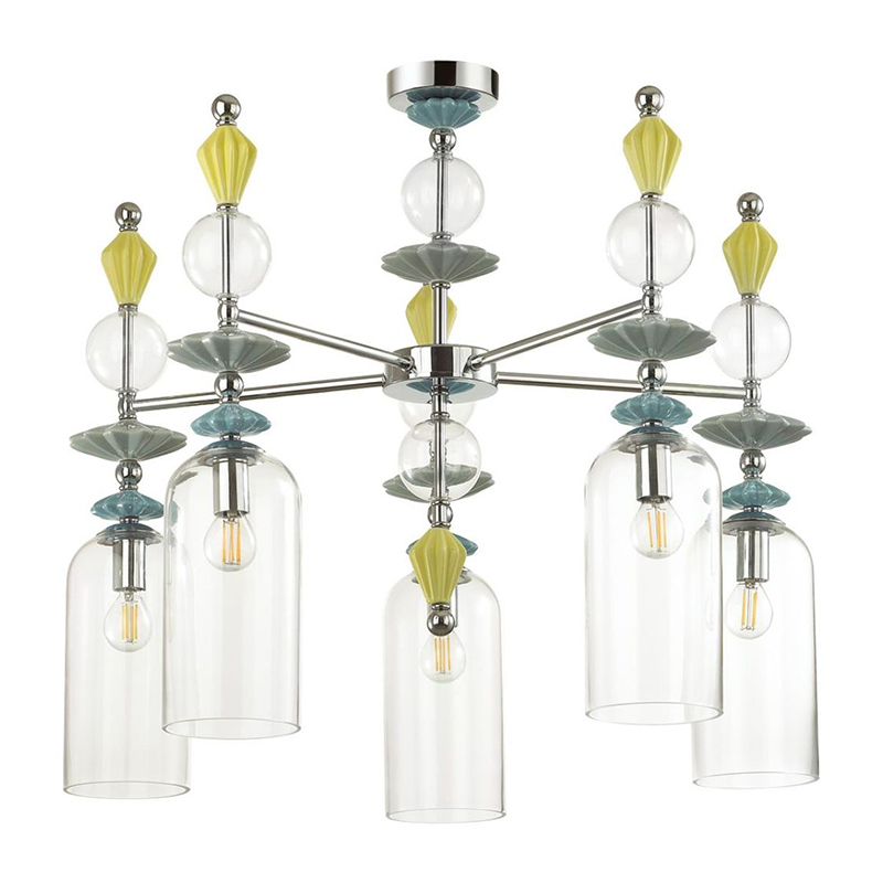 Люстра Iris Glass Chandelier candy 5 chrome Прозрачное Стекло Прозрачный зеленый Желтый Хром Люстра Iris Glass Chandelier candy 5 chrome Прозрачное Стекло Прозрачный зеленый Желтый Хром в Орле | Loft Concept