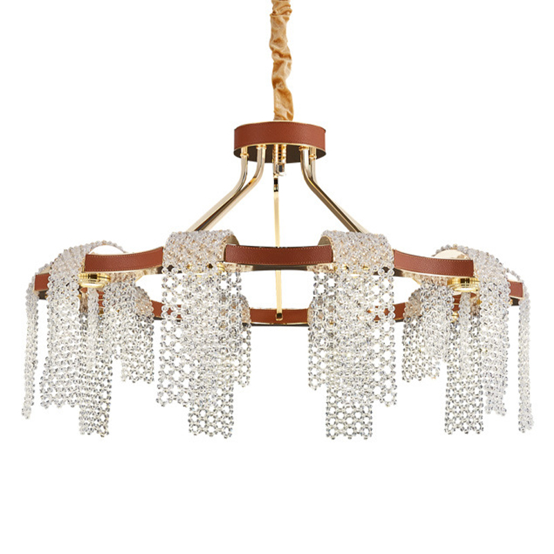 Люстра Leather Glass Chandelier 80 Прозрачное Стекло Коричневый Золотой Люстра Leather Glass Chandelier 80 Прозрачное Стекло Коричневый Золотой в Орле | Loft Concept