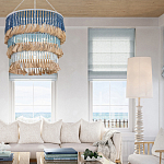 Люстра трехъярусная с декором из круглых деревянных бусин с кисточками Blue Wooden Beads Chandelier варинант исполнения - 3 | Loft Concept в Орле