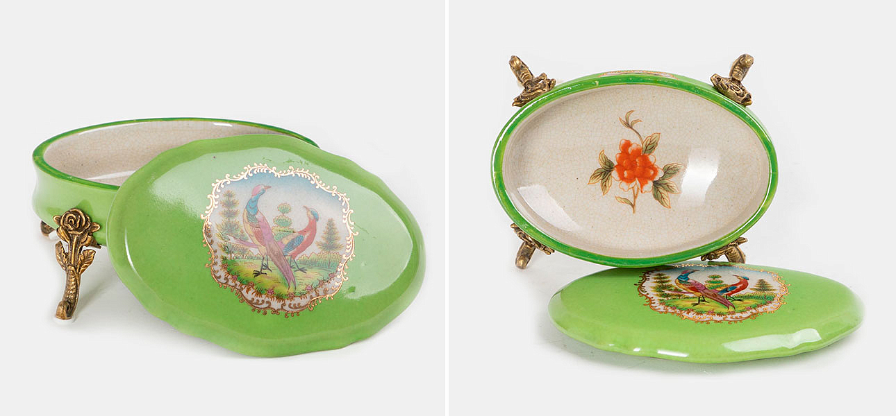 Шкатулка фарфоровая зеленая с орнаментом Bird & Flower Шкатулка фарфоровая зеленая с орнаментом Bird & Flower - Loft-Concept в Орле