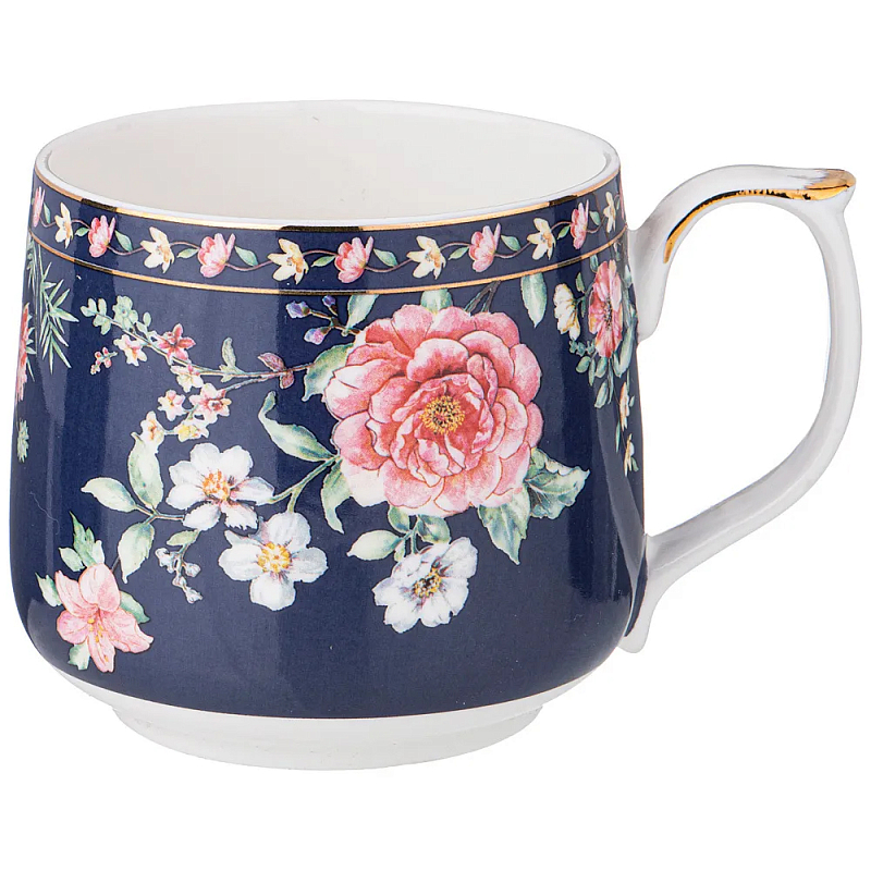 Кружка фарфоровая синяя с цветочным принтом 470 мл Flower Porcelain Collection Синий Мульти Кружка фарфоровая синяя с цветочным принтом 470 мл Flower Porcelain Collection Синий Мульти в Орле | Loft Concept