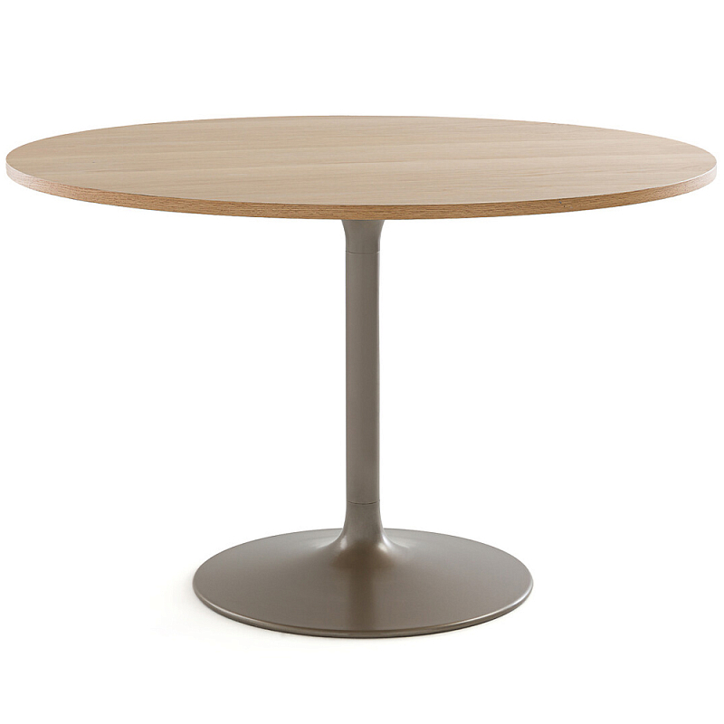 Круглый обеденный стол на одной ножке Remo Round Dining Table Светлый дуб Бежево-серый Круглый обеденный стол на одной ножке Remo Round Dining Table Светлый дуб Бежево-серый в Орле | Loft Concept