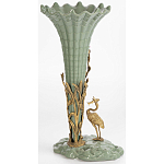 Ваза зеленая фарфоровая с волнистым краем с бронзовой фигуркой журавля Eden Garden  варинант исполнения - 4 | Loft Concept в Орле